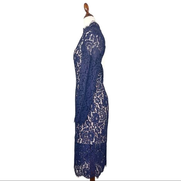 KEEPSAKE the Label Navy Blue Momento Lace Dress Mock Neck Backless Medium - Picture 8 of 15